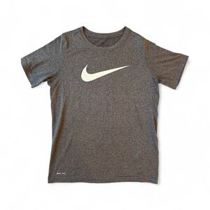 Boys Youth L Nike Gray Dri-FIT Swoosh Logo T-Shirt